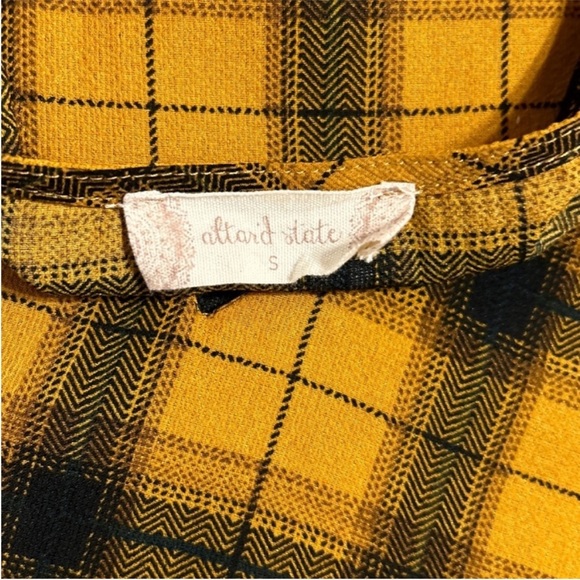 Altar'd State Long Sleeve Top, Mustard Yellow & Black Plaid Ruffle Blouse, Small - Picture 7 of 9